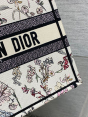 DIOR 25S MEDIUM BOOK TOTE 36 IN BEIGE CANVAS MILLEFIORI EMBROIDERY