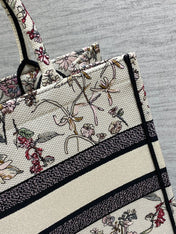 DIOR 25S MEDIUM BOOK TOTE 36 IN BEIGE CANVAS MILLEFIORI EMBROIDERY