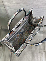 DIOR 25S LUCKY MEDIUM BOOK TOTE 36 IN MULTICOLOR COTTON FLOWERS CALENDAR ALLOVER EMBROIDERY