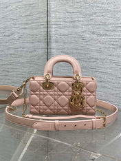 DIOR 25S MICRO LADY D-JOY 19 IN BABY PINK CALFSKIN GOLD HARDWARE