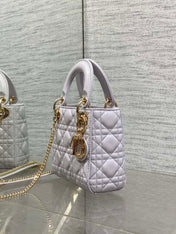 DIOR 25S MINI LADY DIOR BAG 17 IN LILAC CANNAGE CALFSKIN GOLD HARDWARE