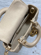 DIOR 25S SMALL LADY D‑JOY BAG 19 IN DARK BEIGE CANNAGE CALFSKIN GOLD HARDWARE