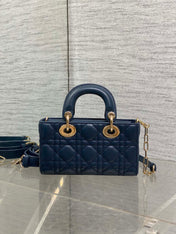 DIOR 25S SMALL LADY D‑JOY BAG 19 IN DARK BLUE CANNAGE CALFSKIN GOLD HARDWRE