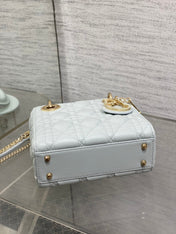 DIOR 25S MINI LADY DIOR BAG 17 IN LIGHT BLUE CALFSKIN CHARM CRYSTAL EMBELLISHMENTS