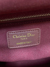 DIOR 25S MEDIUM LADY BAG 24 IN BURGUNDY CALFSKIN GOLD HARDWARE