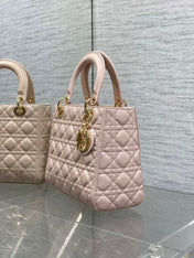 DIOR 25S MEDIUM LADY BAG 24 IN PINK CALFSKIN GOLD HARDWARE