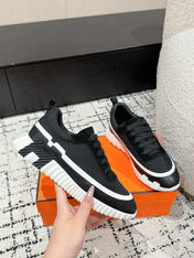 BOUNCING SNEAKER IN BLACK MIX WHITE CALFSKIN AND FABRIC