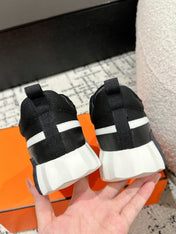 BOUNCING SNEAKER IN BLACK MIX WHITE CALFSKIN AND FABRIC
