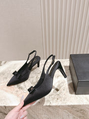 CC HIGH SLINGBACK IN BLACK SATIN WITH BOW ATTACHED