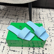 BOTTEGA VENETA 26S SQUARE-TOE WOVEN-STRAP SANDALS IN BLUE LAMBSKIN