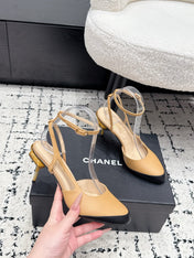 CHANEL 26S HEELED SLINGBACKS 75 MM IN BEIGE MIX BLACK LAMBSKIN