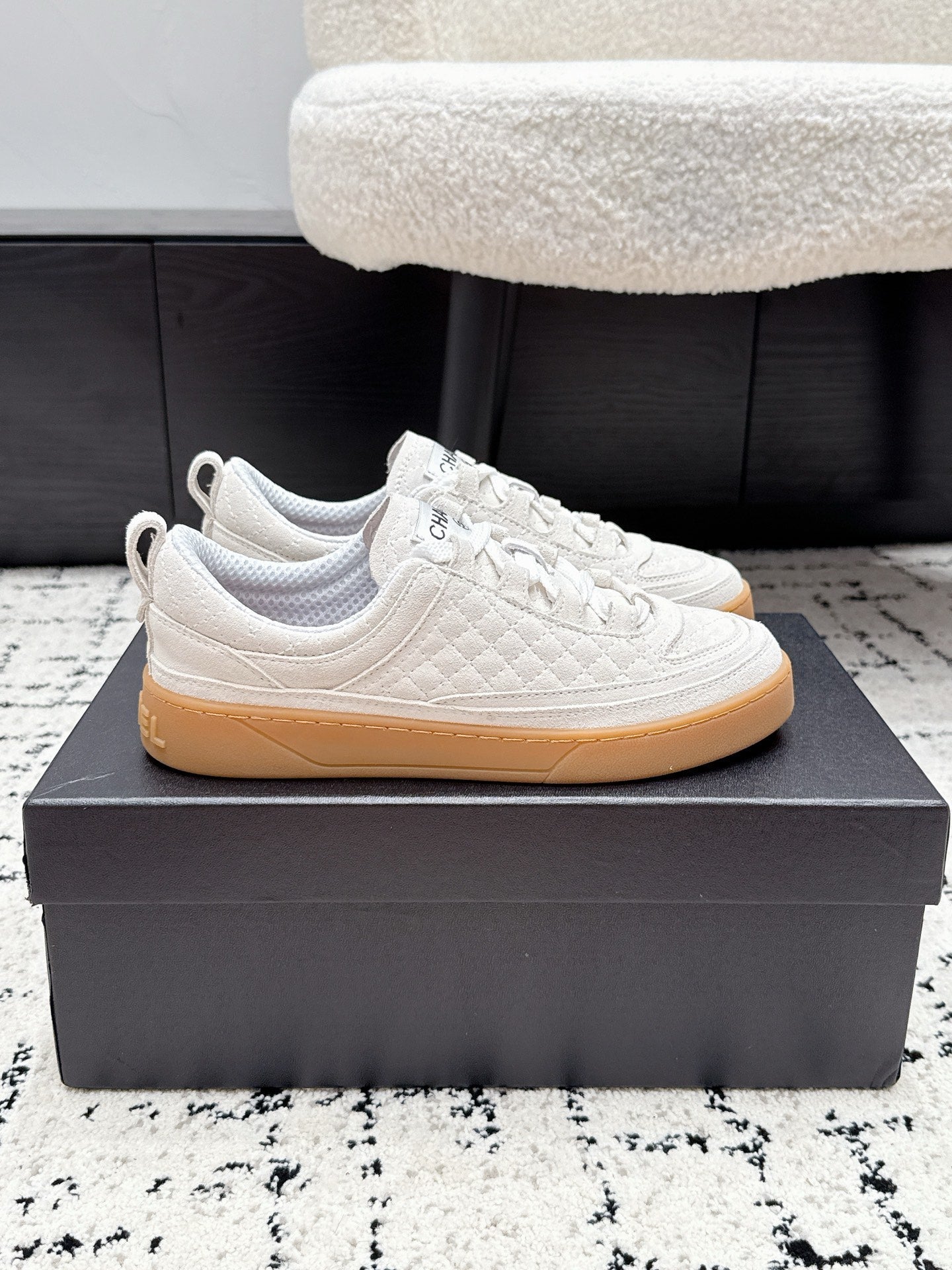 CHANEL 26S QUILTED SNEAKERS IN WHITE SUEDE