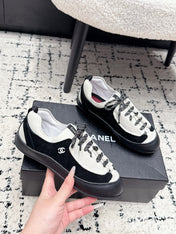 CHANEL 26S LACE-UP SNEAKERS IN WHITE MIX BLACK SUEDE AND LAMBSKIN