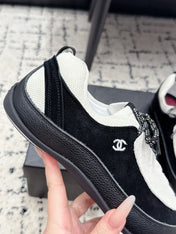 CHANEL 26S LACE-UP SNEAKERS IN WHITE MIX BLACK SUEDE AND LAMBSKIN