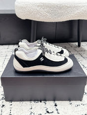CHANEL 26S LACE-UP SNEAKERS IN WHITE AND BLACK SUEDE STYLE 2