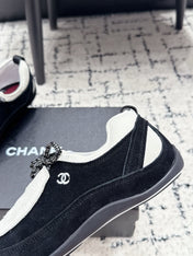 CHANEL 26S LACE-UP SNEAKERS IN WHITE AND BLACK SUEDE