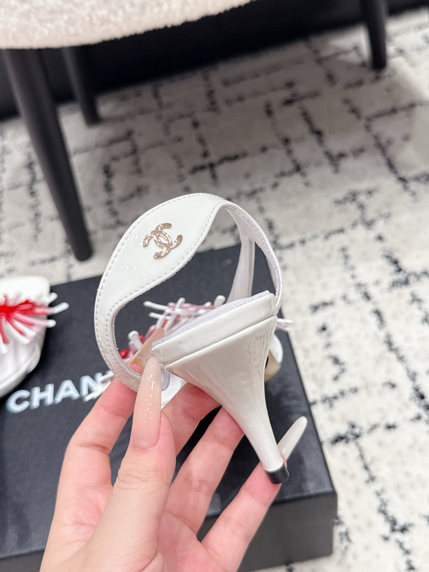 CHANEL 26S SLINGBACK SANDALS 75 MM IN WHITE PATENT CALFSKIN
