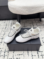 CHANEL 26S LACE-UP SNEAKERS IN WHITE SUEDE