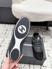 CHANEL 26S LACE-UP SNEAKERS IN BLACK SUEDE