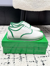 BOTTEGA VENETA 26S SNEAKERS IN WHITE AND GREEN CANVAS