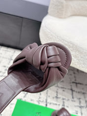 BOTTEGA VENETA 26S TWIST-STRAP HIGH-HEEL SANDALS 90 MM IN DARK BROWN LAMBSKIN