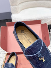 LP 26S SUMMER CHARMS WALK LOAFER IN DARK BLUE CROCODILE CALFSKIN GOLD HARDWARE