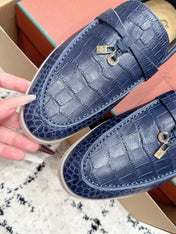 LP 26S SUMMER CHARMS WALK LOAFER IN DARK BLUE CROCODILE CALFSKIN GOLD HARDWARE