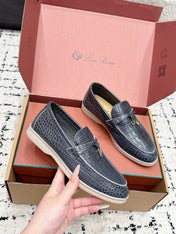 LP 26S SUMMER CHARMS WALK LOAFER IN BLUE GREY CROCODILE CALFSKIN GOLD HARDWARE
