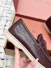 LP 26S SUMMER CHARMS WALK LOAFER IN DARK BROWN CROCODILE CALFSKIN GOLD HARDWARE