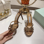 AQUAZZURA 26S HIGH-HEEL SANDALS 85 MM IN METALLIC BRONZE CALFSKIN