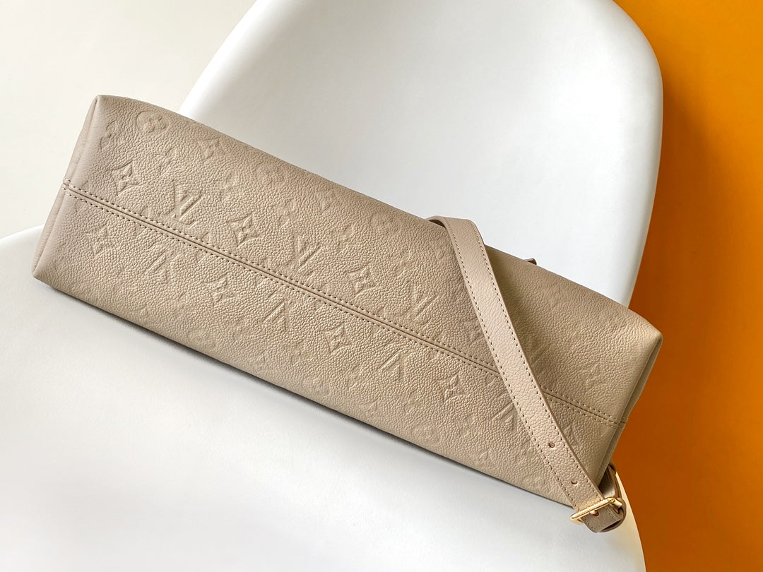 LV 25S BABYLONE TOTE GM BAG 37 IN TOURTERELLE GREY CALFSKIN GOLD HARDWARE