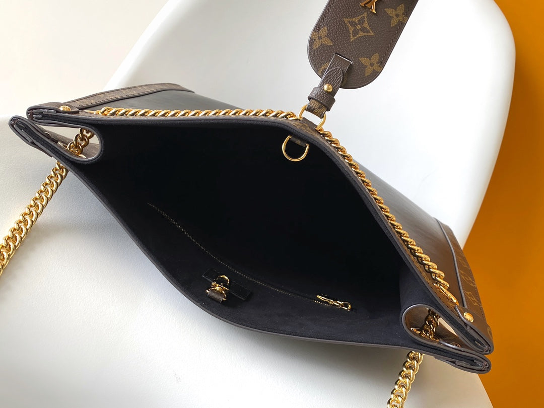 LV 25S NOVA MM BAG 37 IN BLACK CALFSKIN AND BROWN MONOGRAM CANVAS TRIM