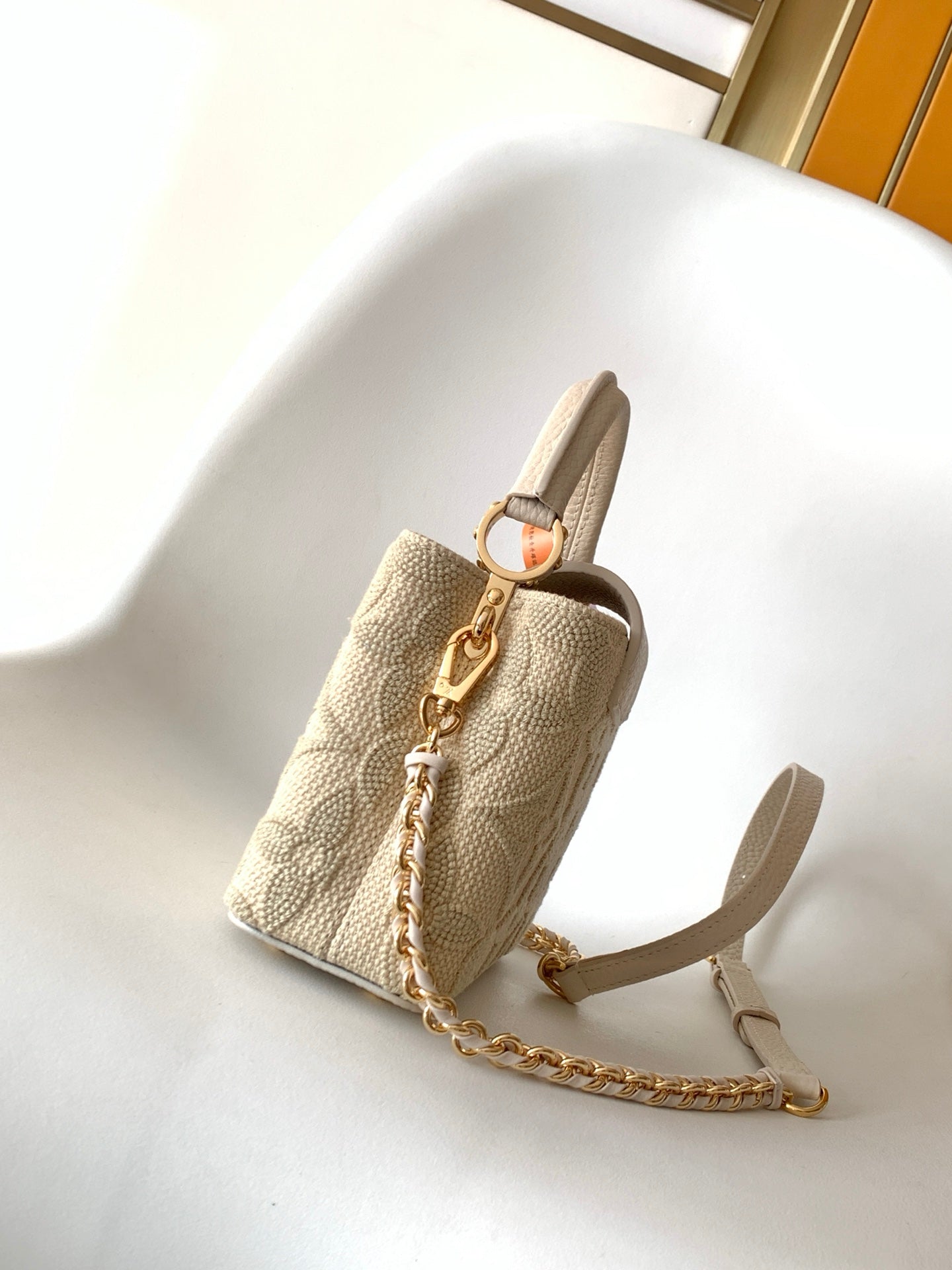 LV 25S CAPUCINES MINI BAG 21 IN VANILLA-COLORED EMBROIDERED CANVAS