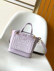 LV 25S NEVERFULL BANDOULIÈRE INSIDE OUT BB 24 IN LIGHT PURPLE AND BROWN CALFSKIN