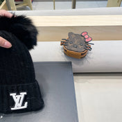 KNITTED BEANIE HAT IN BLACK WOOL 413369