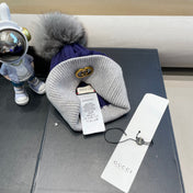 BEANIE HAT IN NAVY BLUE MIX LIGHT GRAY WOOL AND FOX FUR 422501