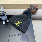 KNITTED BEANIE HAT IN BLACK WOOL AND LAMB FUR 430044