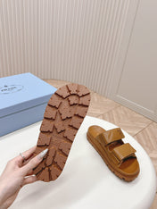 Pra Double Strap Quilted Slide 20 Tan Calfskin