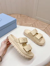 Pra Double Strap Quilted Slide 20 Beige Calfskin