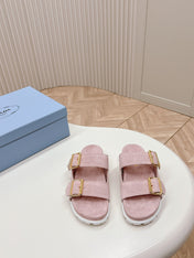 Double Buckle Strap Slides 20 Pink Suede