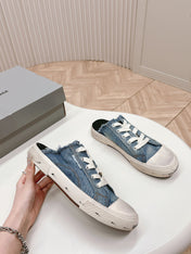PARIS MULES IN BLUE DESTROYED DENIM AND RUBBER