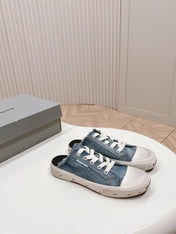 PARIS MULES IN BLUE DESTROYED DENIM AND RUBBER