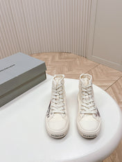 WHITE CANVAS HIGH-TOP SNEAKERS LOGO GRAFFITI