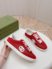 SNEAKER WITH INTERLOCKING G IN CHERRY RED SUEDE AND MESH