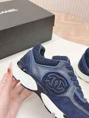 TRAINERS IN MIDNIGHT BLUE SUEDE AND CALFSKIN