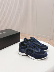 TRAINERS IN MIDNIGHT BLUE SUEDE AND CALFSKIN