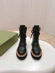 MARTIN LACE-UP ANKLE BOOTS IN BLACK EMBOSSED CALFSKIN MIX BROWN SUEDE