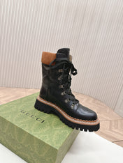 MARTIN LACE-UP ANKLE BOOTS IN BLACK EMBOSSED CALFSKIN MIX BROWN SUEDE