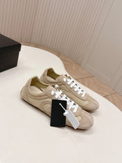 PRADA 26S SNEAKERS IN LIGHT BROWN QUILTED NYLON AND SUEDE