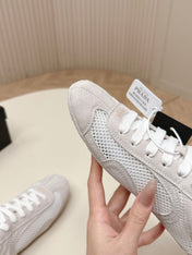 PRADA 26S CLASSIC SNEAKERS IN LIGHT GREY SUEDE AND MESH